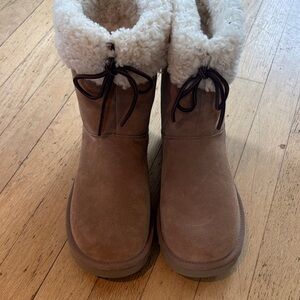 UGG Chestnut Suede Short Boots with Cream Shearling Cuff